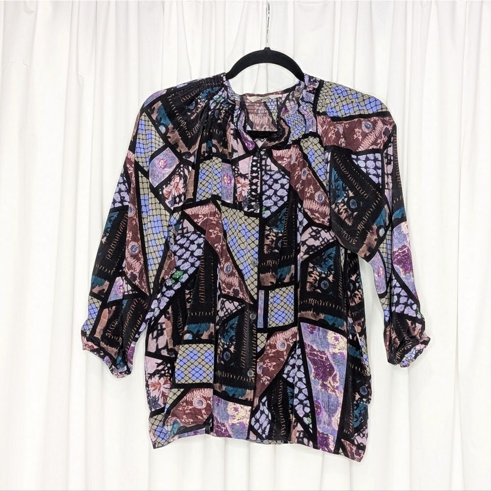 Tucker NYC Classic Blouse Vintage Patchwork Crepe de Chine Silk Top Retro NWOT